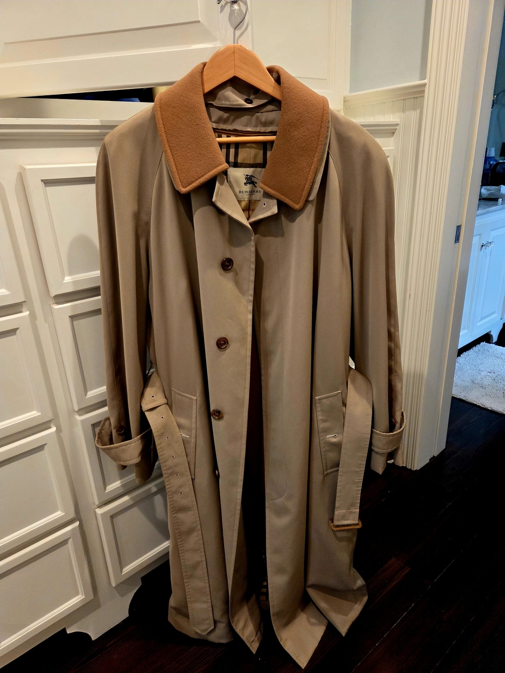 Burberry Tan Trench Coat with Camel Contrast Collar